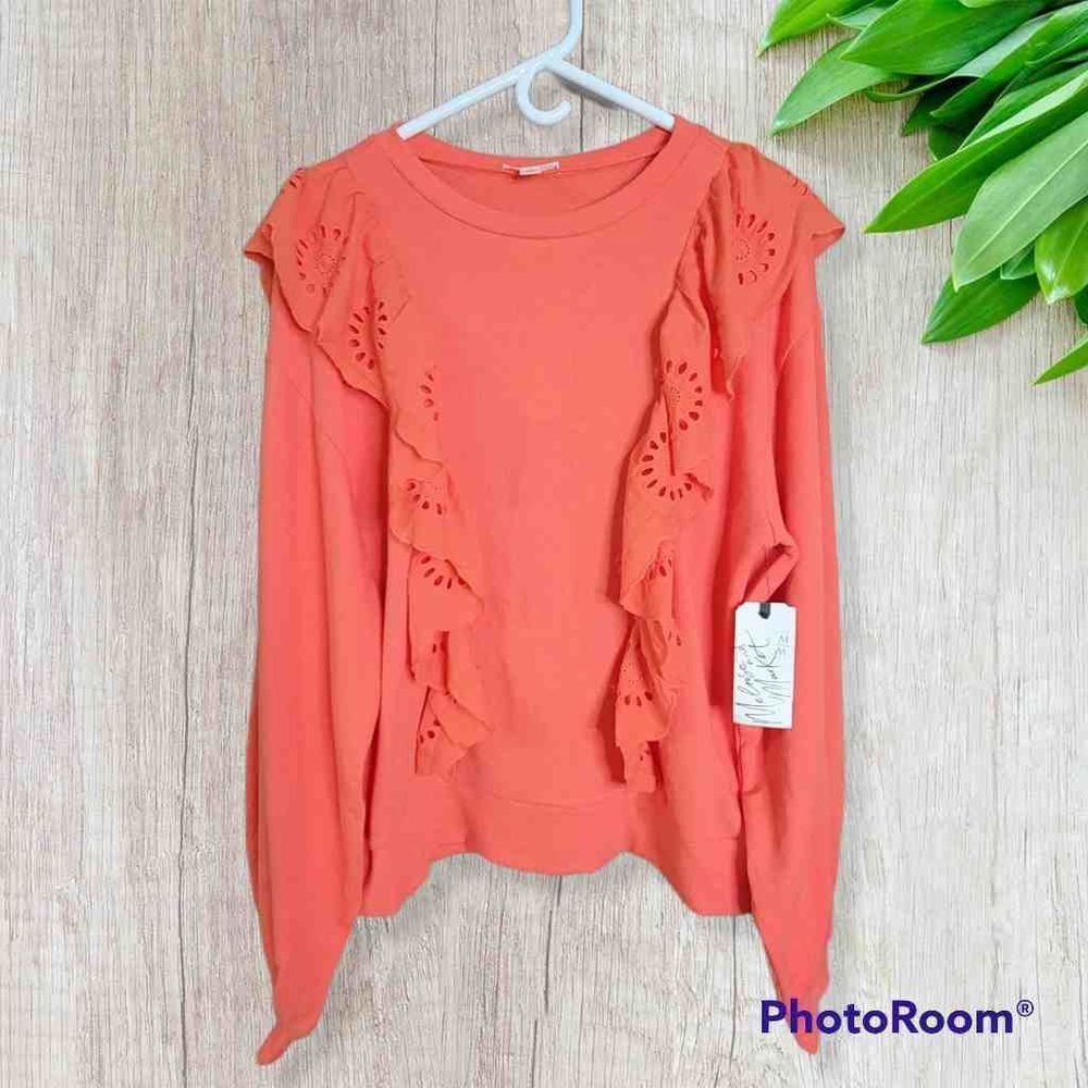 Melrose And Market Nordstrom Coral Eyelet Ruffle Sweater NWT
